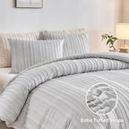 WARMDERN Light Grey Striped Duvet Cover Set, Boho Textured Tufted Bedding - Image 2