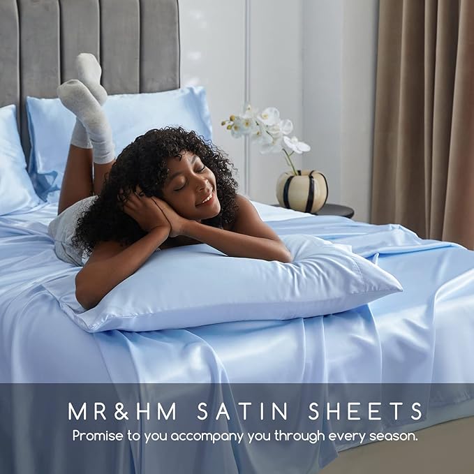 MR&HM Satin Bed Sheets, Full Size Sheets Set - Image 6
