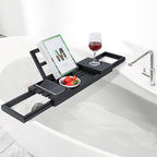 Utoplike Bamboo Bathtub Tray Black, Adjustable Bath Caddy Table - Image 7