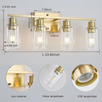 4-Lights Gold Bathroom Light Fixture, Brushed Brass Vanity Light - Image 2
