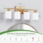 PARTPHONER 4-Light Brushed Gold Bathroom Light Fixtures, Modern Vanity Light - Image 2