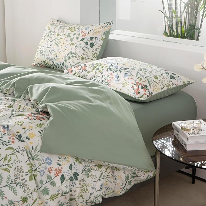 mixinni Sage Green Duvet Cover Set Queen-Exquisite Floral Queen Size Comforter - Image 2