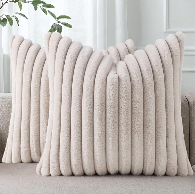 Pallene Faux Fur Plush Throw Pillow Covers 26x26 Set of 2, Luxury Soft Fluffy by PALLENE