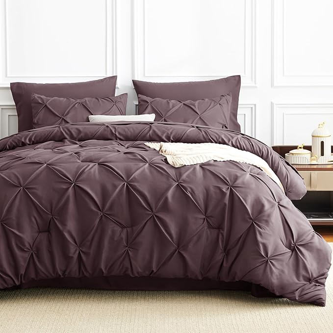 CozyLux King Size Comforter Set Cocoa Powder, 7 Pieces Pintuck Bed in A Bag - Image 9