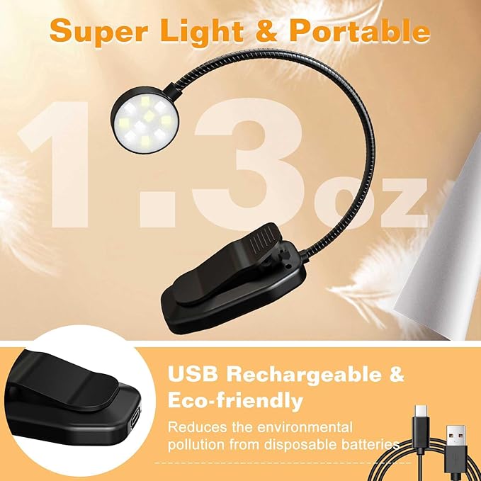 Rechargeable Book Light for Reading in Bed, Eye Caring Book Reading Lamp - Image 4