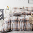 SUSYBAO Brown Tartan Duvet Covr King 100% Cotton 3 Pcs Set 1 Khaki Buffalo - Image 2