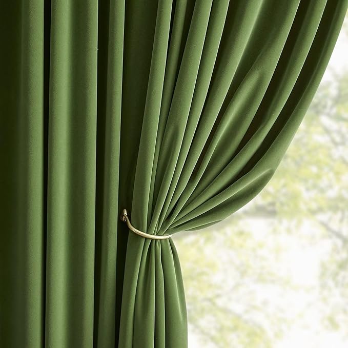 Joydeco Green Velvet Curtains 96 inch 2 Panel, Room Darkening Super Soft Velvet - Image 3