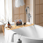 Bamboo Bathtub Tray | Splash-Proof Adjustable | Non-Slip Pads, Wine Holder & - Image 3