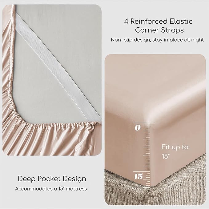 MR&HM Satin Bed Sheets, Queen Size Sheets Set - Image 5