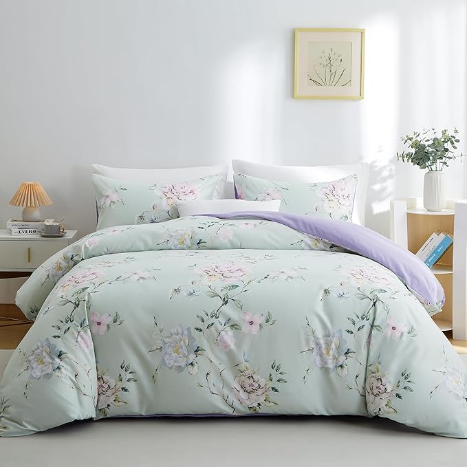 BOLINLIVING Floral Duvet Cover King Size 3 Pieces, Flower Duvet Cover by BOLINLIVING