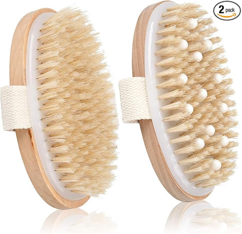 2 Pack Dry Brushing Body Brush, Natural Bristle Exfoliating Brush by Bealihelp