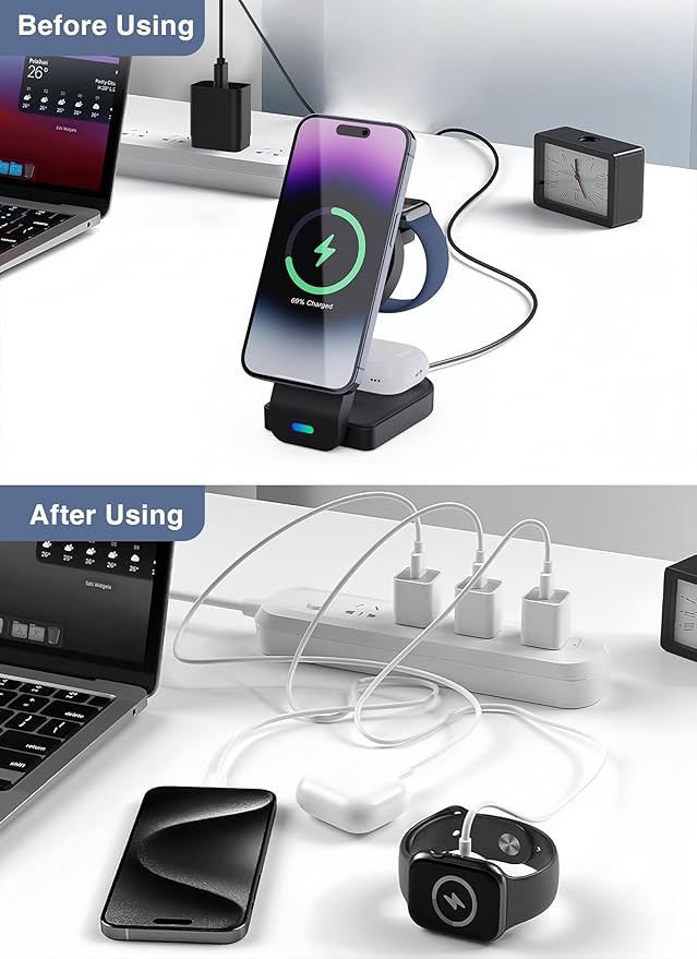 3-in-1 Charging Station for Apple MagSafe Charger, Foldable Wireless Charging - Image 4
