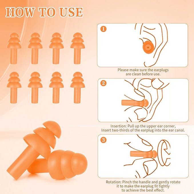24 Pair Orange Ear Plugs Bulk NRR 29dB Reusable Silicone - Image 4