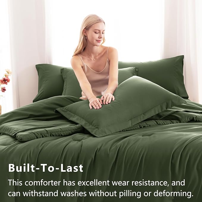 CozyLux Queen Comforter Set Olive Green, 7 Pieces Bed in a Bag Queen Comforter - Image 3