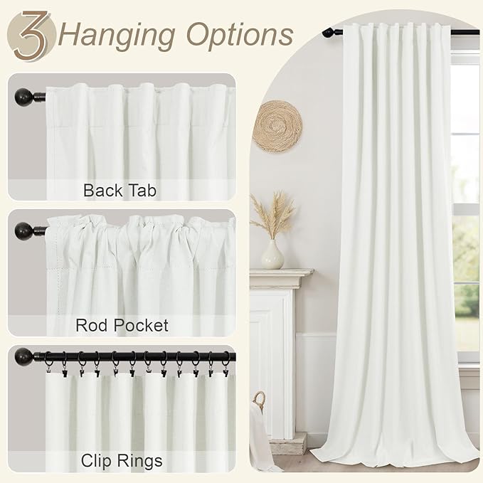 Extra Long Ivory Curtains for Living Room Blackout 108 Inch Sound Proof Wide - Image 6