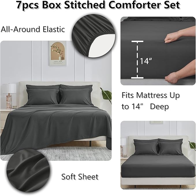 CozyLux Oversized Queen Comforter Sets Dark Grey, 7 Pieces Bed in a Bag - Image 4