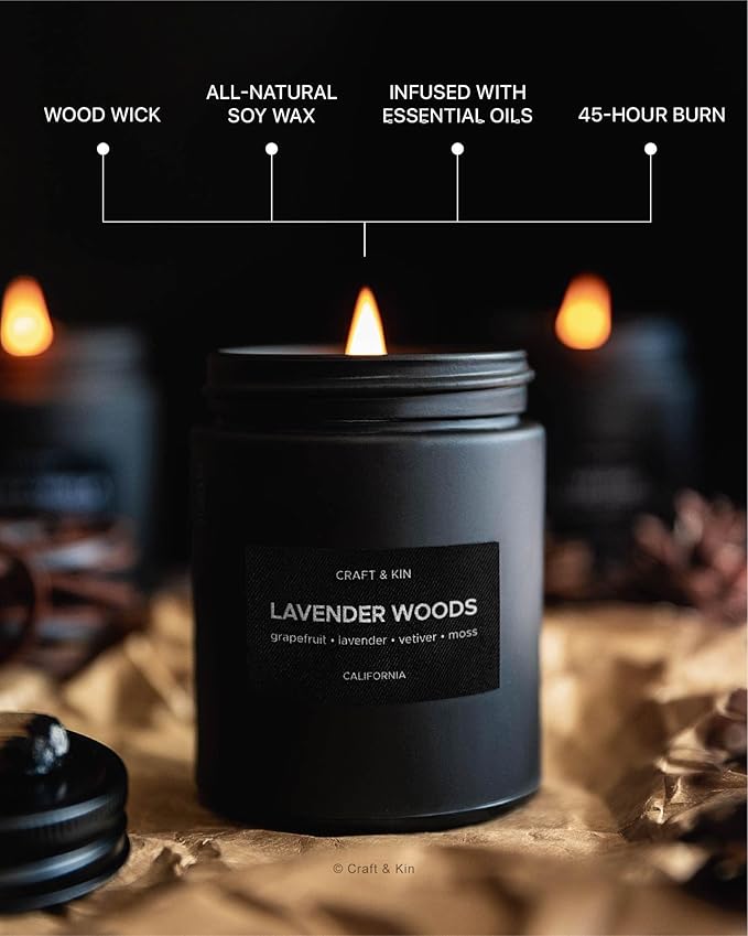 Craft & Kin Premium Lavender Woods Candle | Black Scented Candles - Image 4