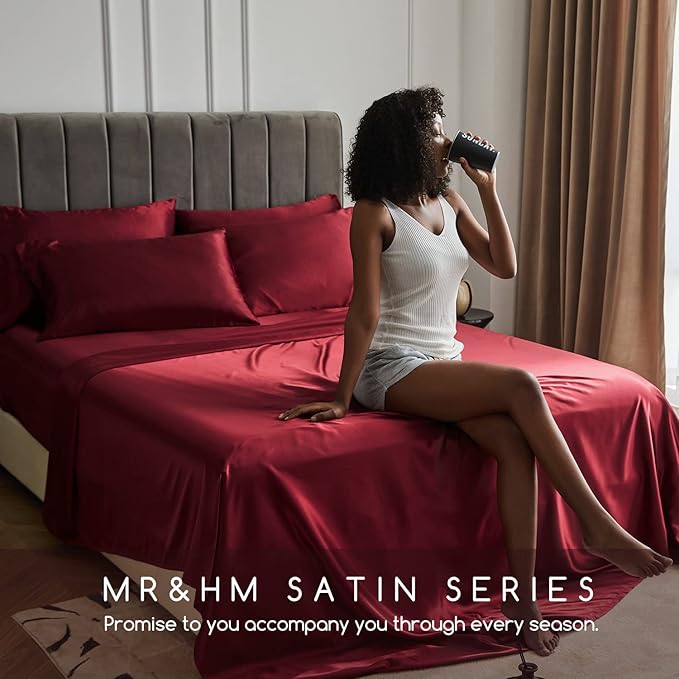 MR&HM Satin Bed Sheets, Twin Size Sheets Set - Image 6