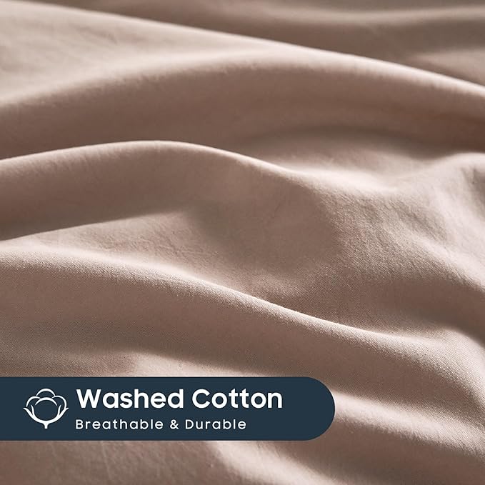 Wake In Cloud - Cotton Duvet Cover Set, King Size, Dusty Rose Pink, 100% Washed - Image 6