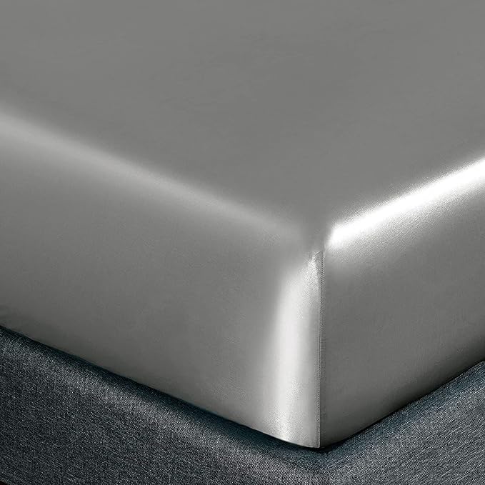 Homiest Light Grey Satin Fitted Sheet Queen Size, Deep Pocket, Luxury & Ultra - Image 3