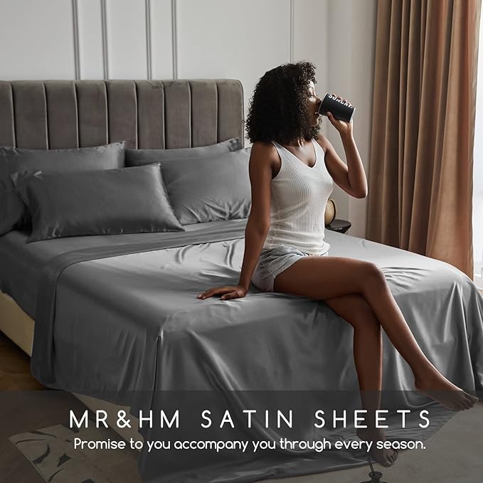 MR&HM Satin Bed Sheets, Twin XL Size Sheets Set - Image 6
