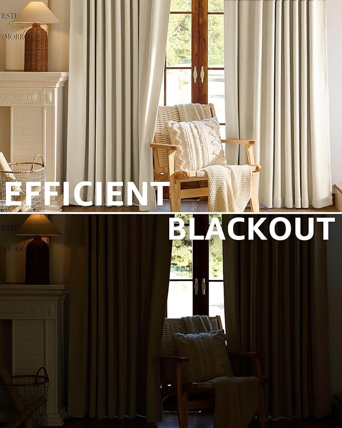 jinchan Chenille Blackout Curtains 84 Inches Long 2 Panels Beige Thermal - Image 4