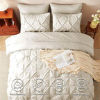CozyLux Twin XL Comforter Set Beige, 5 Pieces Twin Extra Long Pintuck Bed in A - Image 2