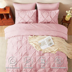 CozyLux King Size Comforter Set Pink, 7 Pieces Pintuck Bed in A Bag Pink - Image 2