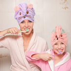 Whaline 2 Pack Parent-Child Quick Dry Hair Towel Cute Mouse Hair Towel Wrap - Image 6