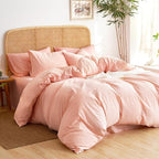 Wake In Cloud - Striped Cotton Duvet Cover Set, 100% Washed Cotton Textured by WakeInCloud