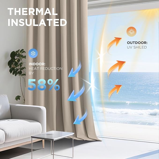 Joydeco Beige 100% Blackout Curtains 120 Inch 2 Panels, Luxury Thermal Beige - Image 5