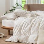 MooMee Striped Duvet Cover Set 100% Washed Cotton Linen Like Textured - Image 6