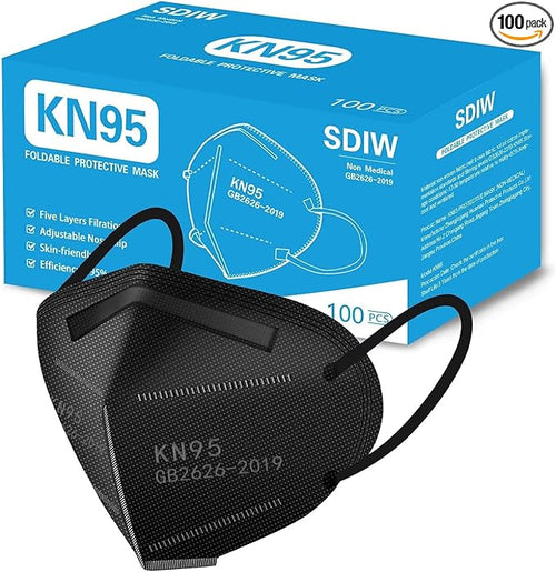 100PCS KN95 Black Face Masks 5 Layer Filter Efficiency≥95% by SDIW