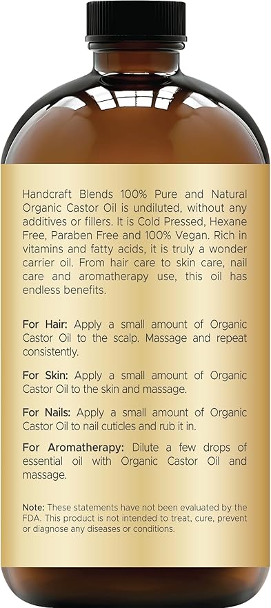 Handcraft Blends Cold-Pressed Organic Castor Oil 16 Fl Oz | Glass Bottle | 100% - Image 2