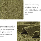 WURUIBO Olive Green Quilt Set Twin Size, Embossing Microfiber Bedspreads - Image 5