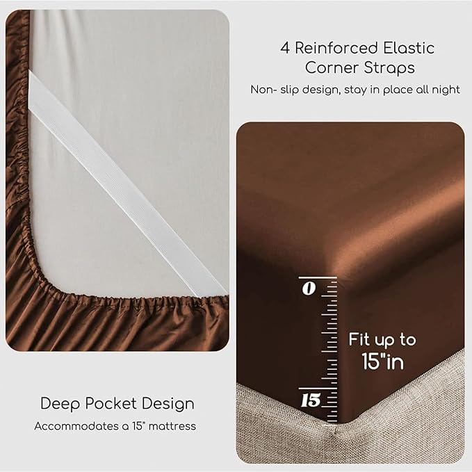 MR&HM Satin Bed Sheets, King Size Sheets Set - Image 5