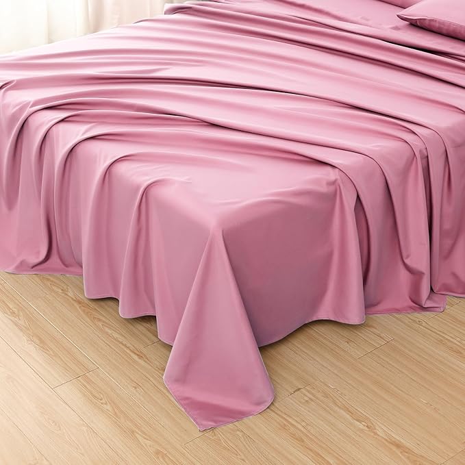 Toodou Silky Soft, Most Comfortable and Luxurious Pink Queen Flat Sheet is Made by Toodou