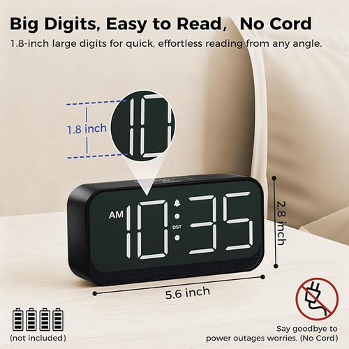 Acedeck Battery Operated Digital Clock: Cordless Small Alarm Clock - Image 2