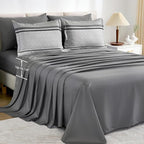 WONGS BEDDING Grey Comforter Set King Size, 7 Pieces Striped Bed in a Bag - Image 6