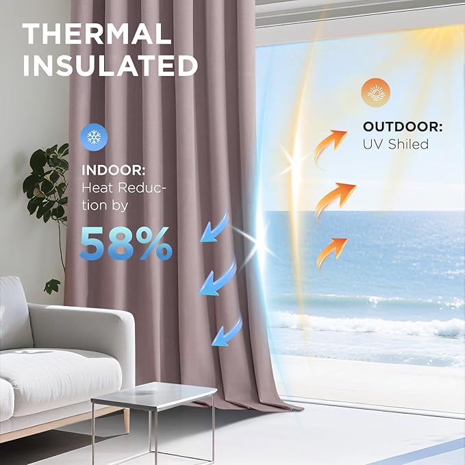 Joydeco Rose Pink 100% Blackout Curtains 102 Inch 2 Panels, Luxury Thermal Pink - Image 5