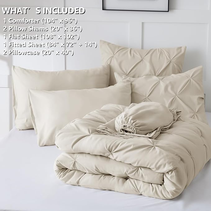 CozyLux California King Comforter Set Oatmeal - Image 6