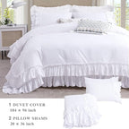 QSH Ruffle White Duvet Cover California King Size- Washed Cotton Shabby - Image 4