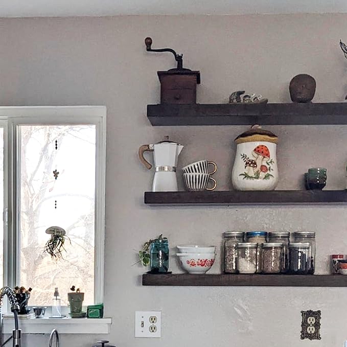 URBANDI, Rustic Floating Shelves, Hidden Bracket, Solid Wood, Heavy Duty - Image 5