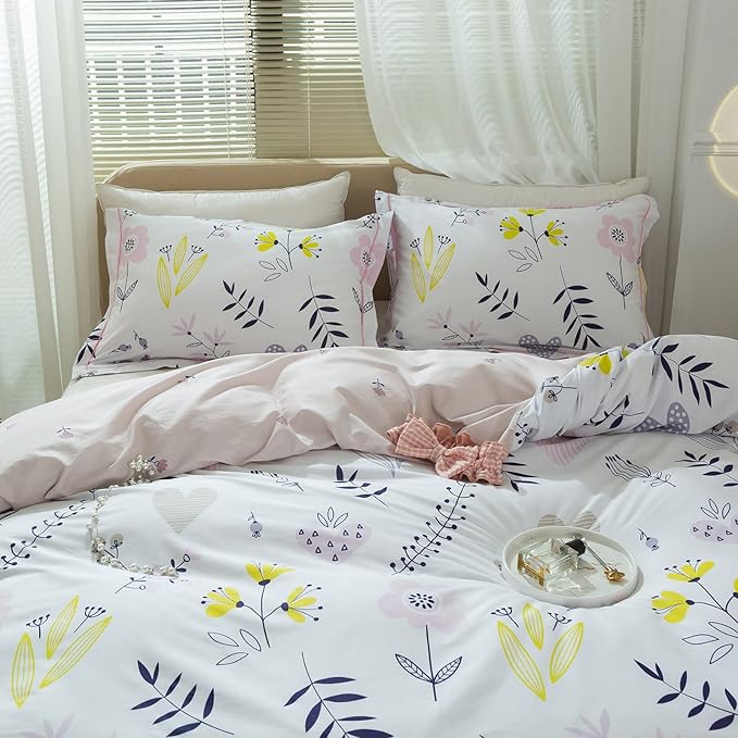 mixinni Garden Style Floral Duvet Cover Queen Size Teenage Girls Flower Leaf - Image 2
