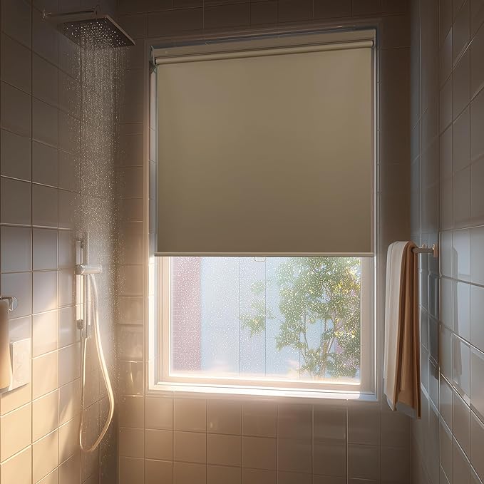 HESTIA No Drill Cordless Blackout Roller Shades Screwless Waterproof Shower by HESTIA