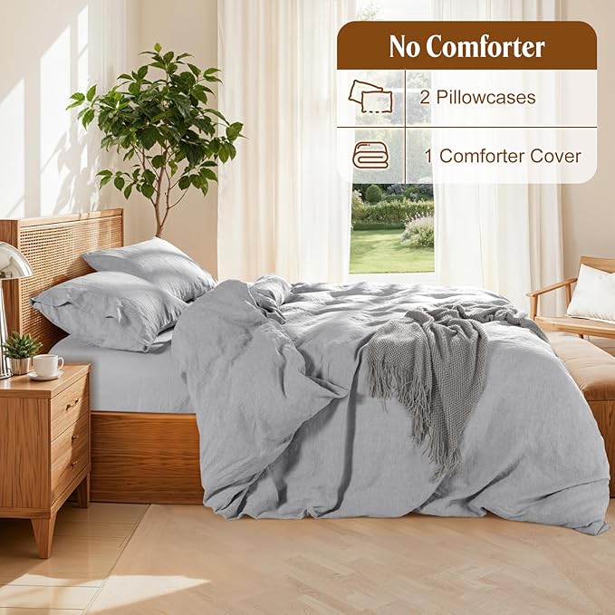 LBRO2M 100% France Linen Duvet Cover Set King Size 3 Pcs Natural Flax Comforter - Image 4