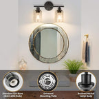 FOLKSMATE Bathroom Light Fixtures, 2 Light Matte Black Vanity Light, Vintage - Image 2