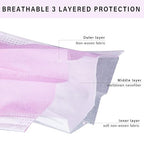 Borje Pink Disposable Face Mask 100 Pcs Pink Face Masks 3 Ply Protection Masks - Image 2