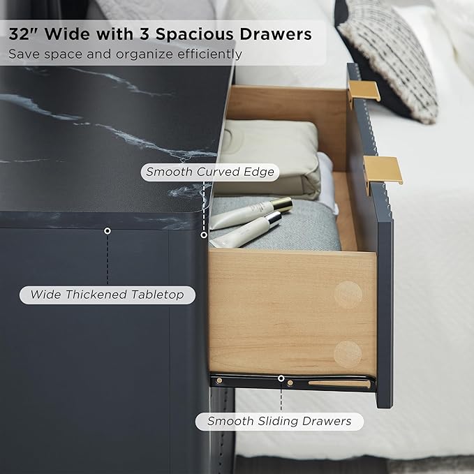 T4TREAM Fluted 3 Drawers Nightstand, Oversized Extra Large Modern Side Table - Image 5