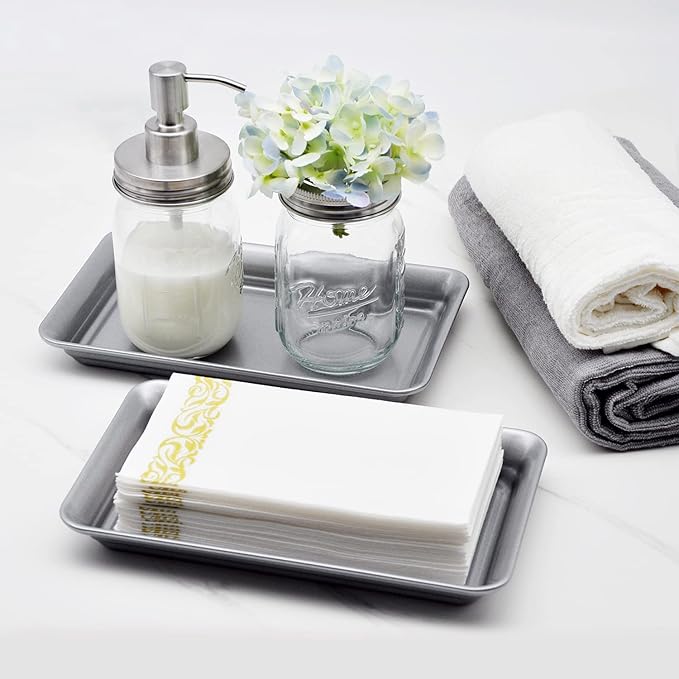 Vintage Farmhouse Decor Metal Vanity Tray, Countertop Guest Hand Towel Storage - Image 4